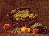 Famous Peaches Paintings - Basket of White Grapes and Peaches